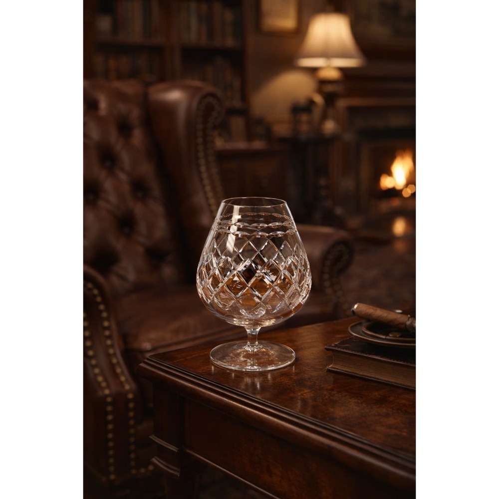 Vintage Crystal Brandy Snifter Diamond Cut Cognac Glass Stemmed